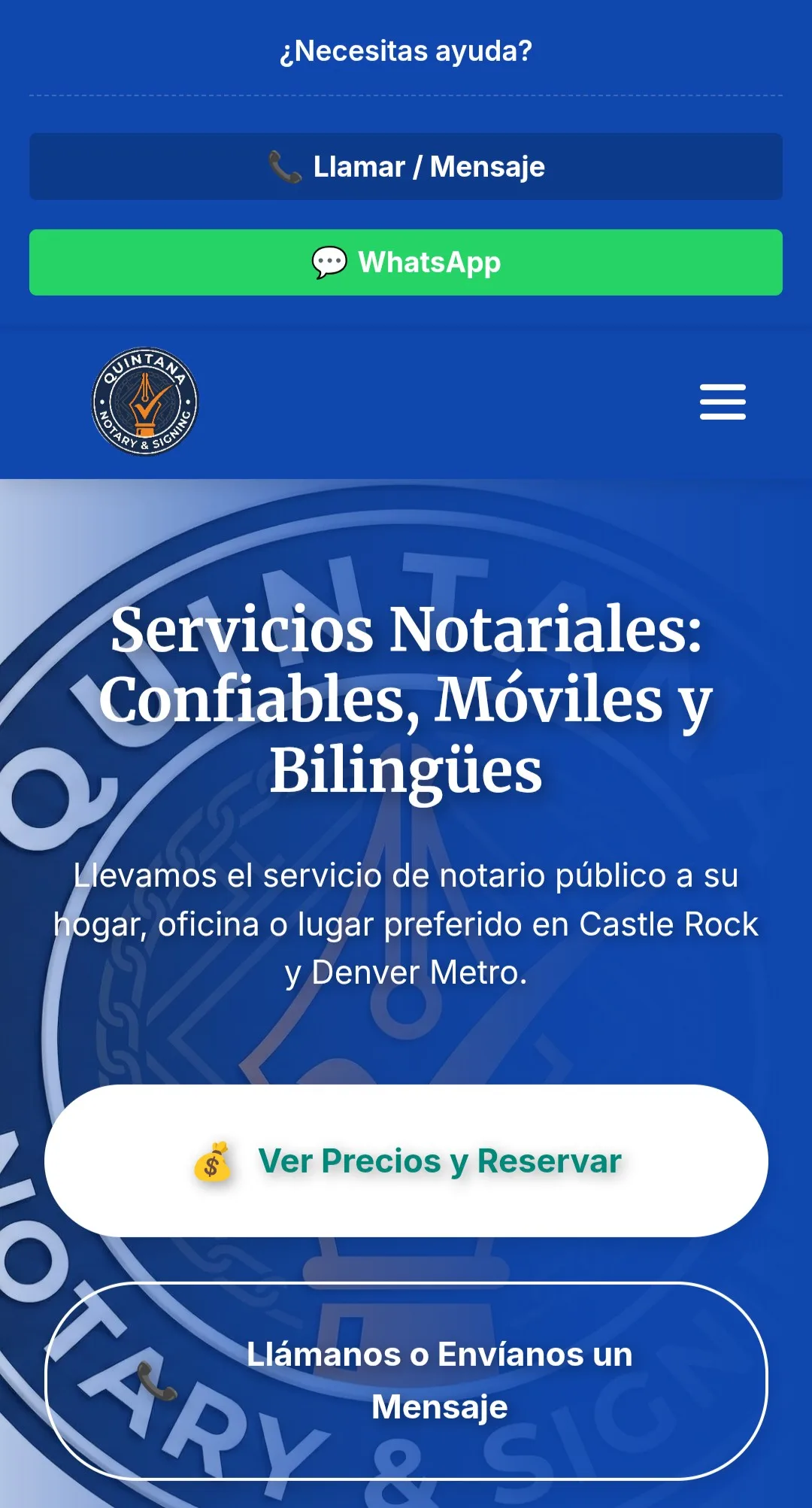 Notary site on a phone, in Spanish