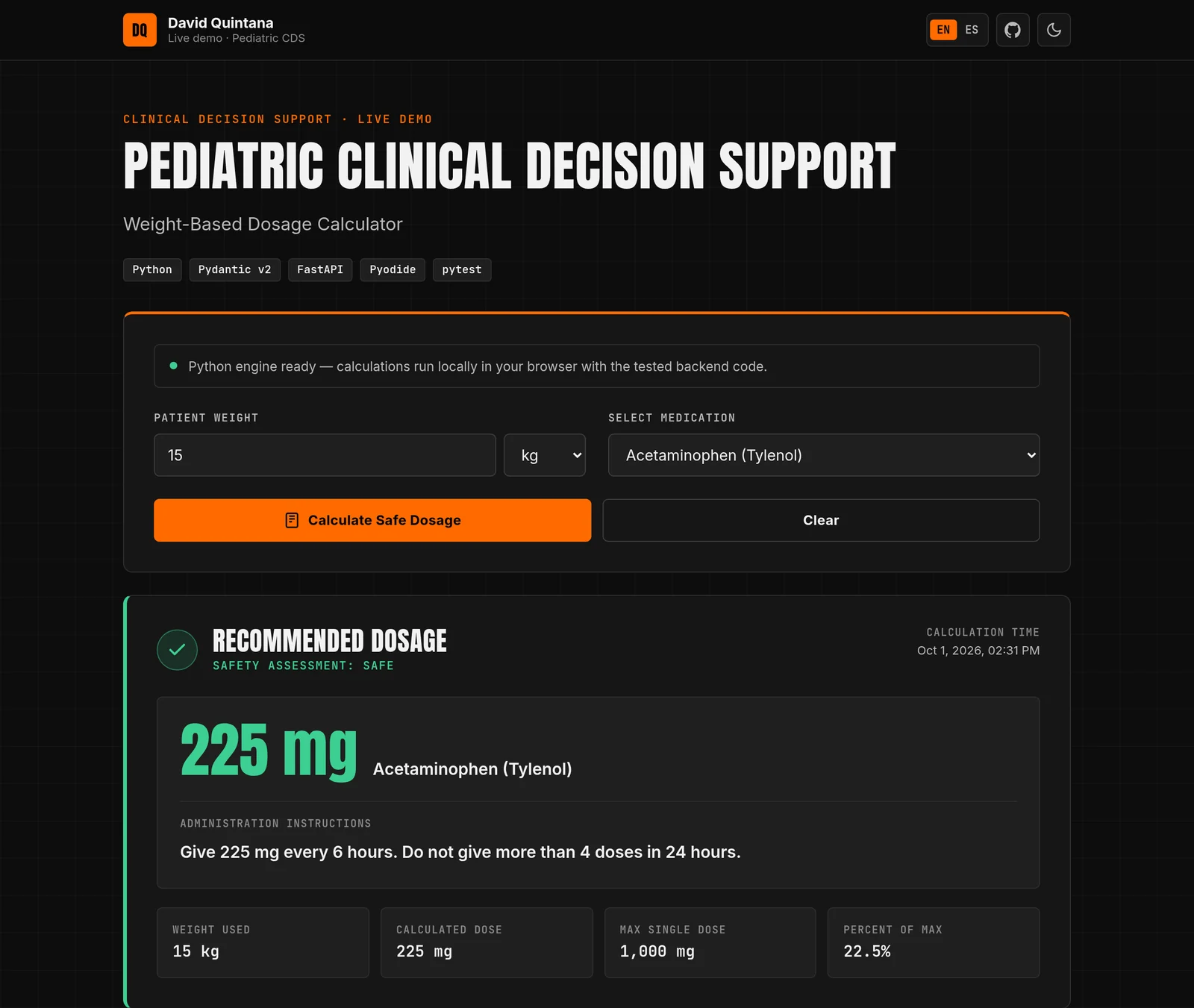 Safe dose recommendation with instructions