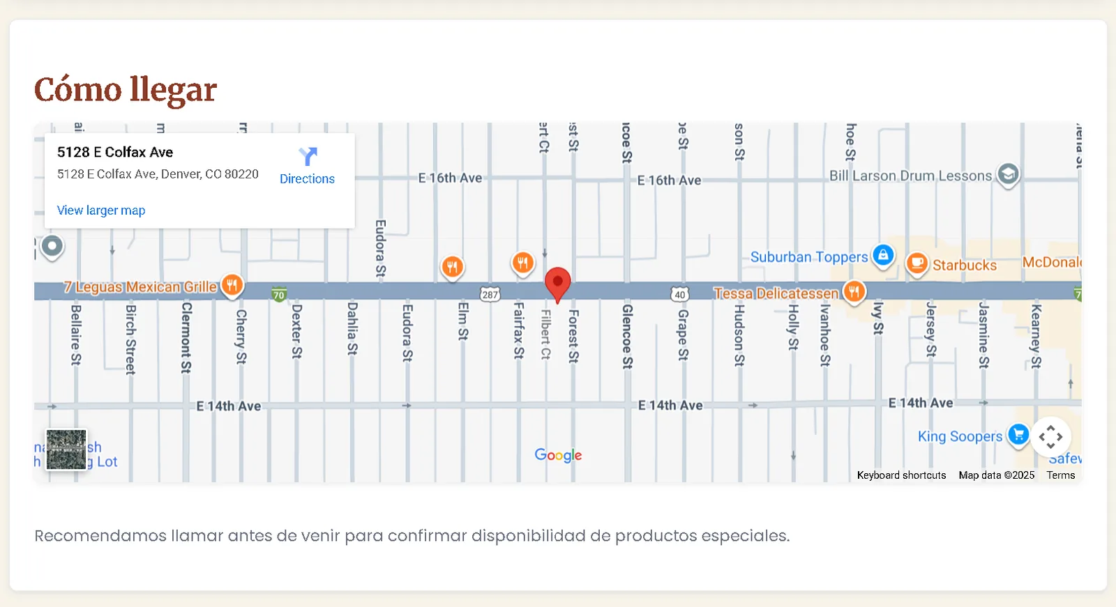 Contact page with embedded Google Map