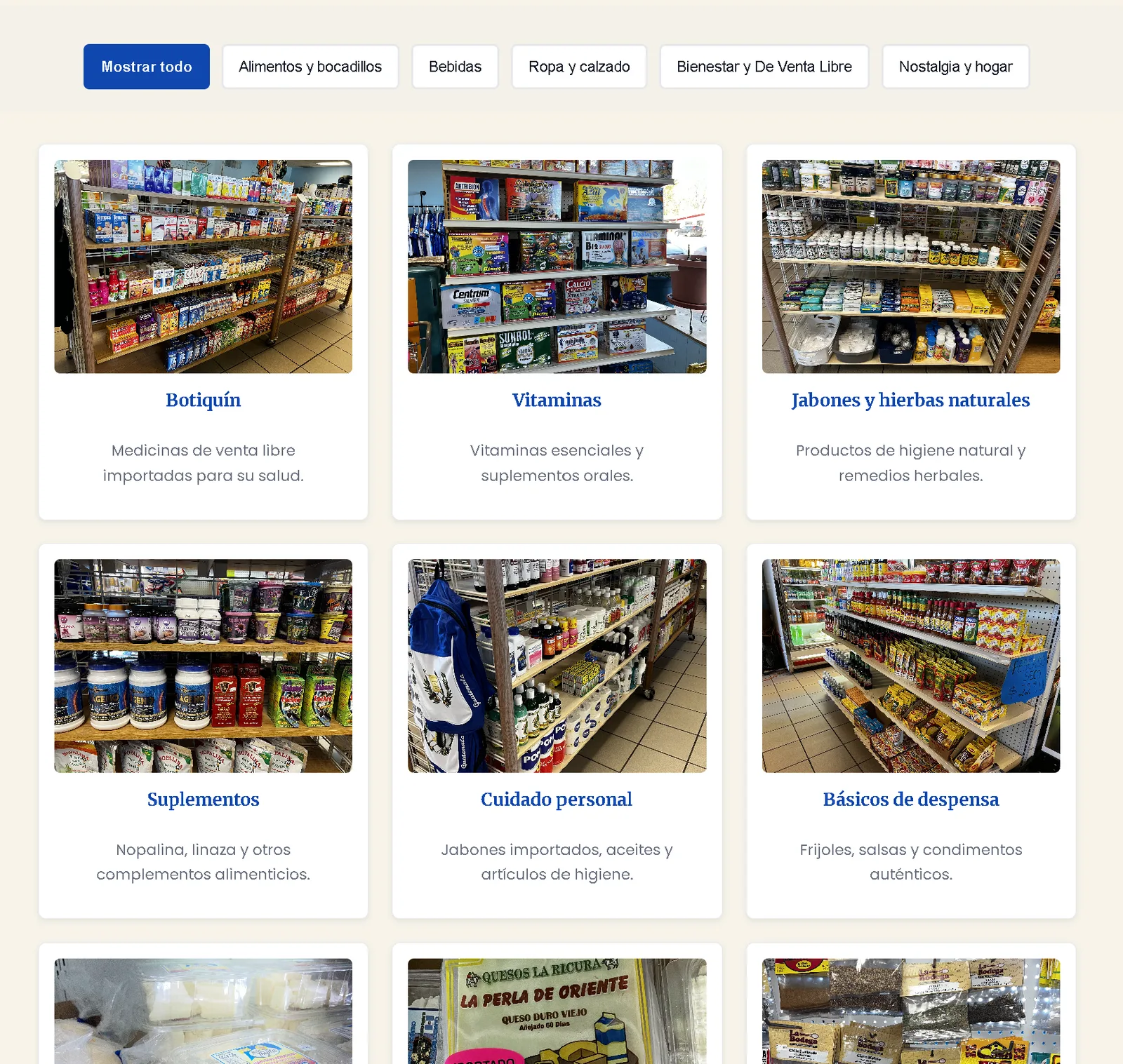 Product grid with category filters