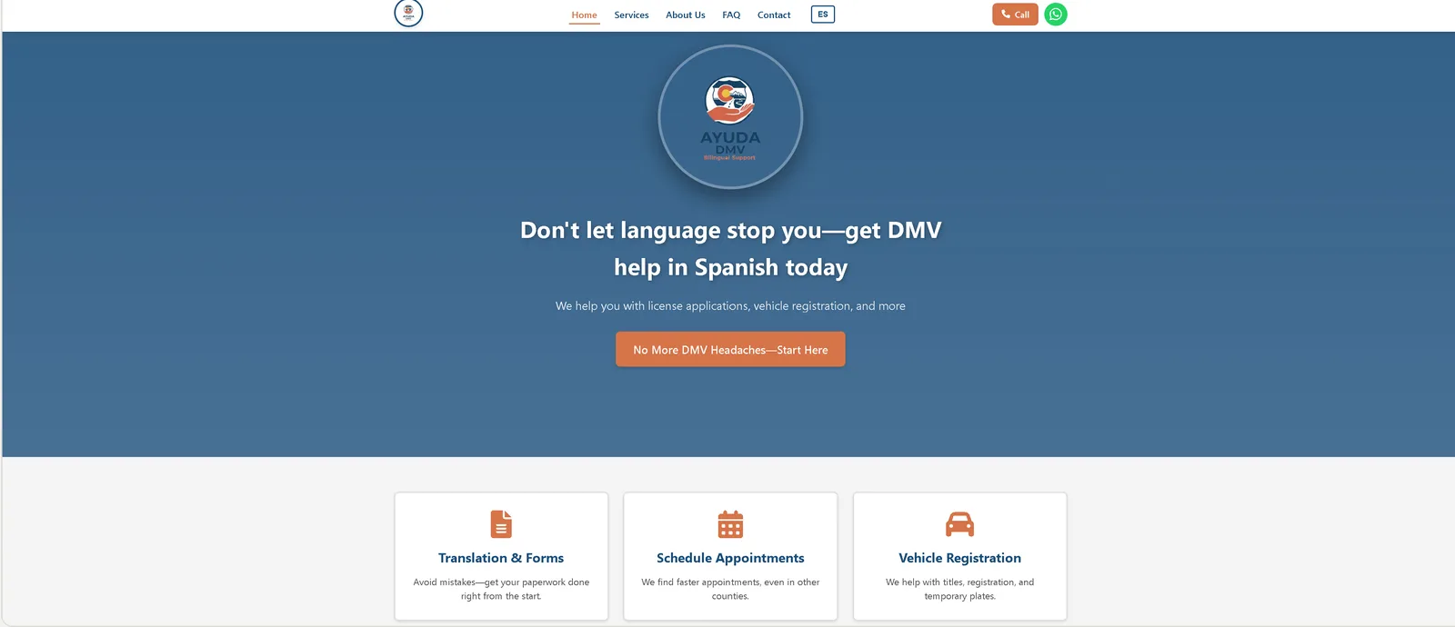 Ayuda DMV homepage
