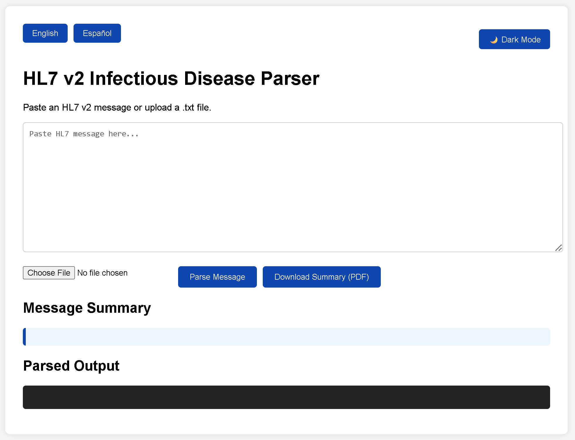Screenshot of HL7 Infectious Disease Parser Application